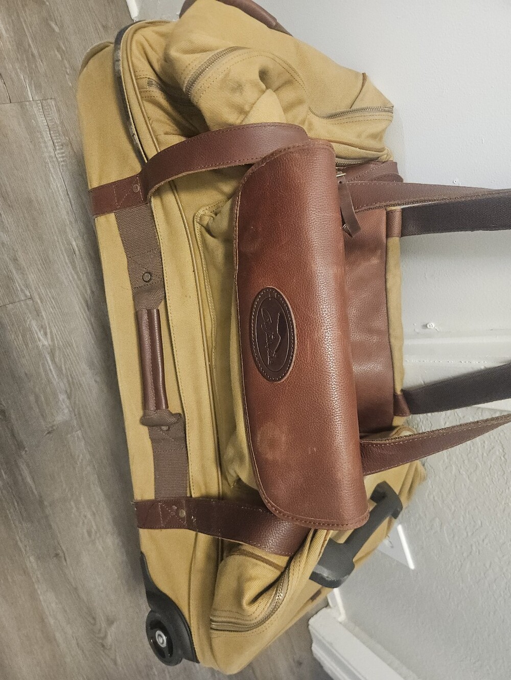 Bob Timberlake Large Tan Canvas Leather Duffle Luggage